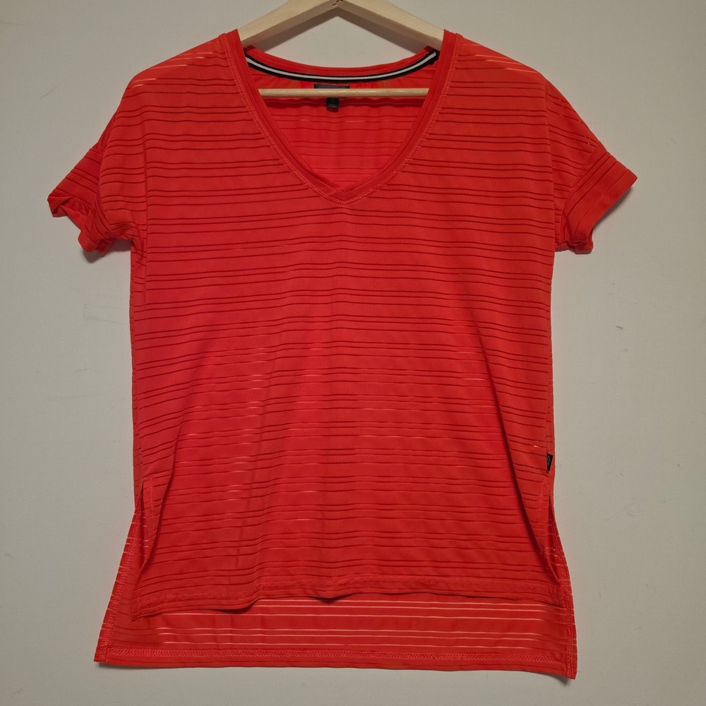 Move by Ardene Textured Shadow Stripe V-Neck Activewear Top Orange Red Size XS